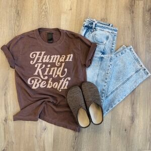 Human Kind Be Both T-Shirt, Be A Kind Human, Kindness Matters Brown Short Sleeve